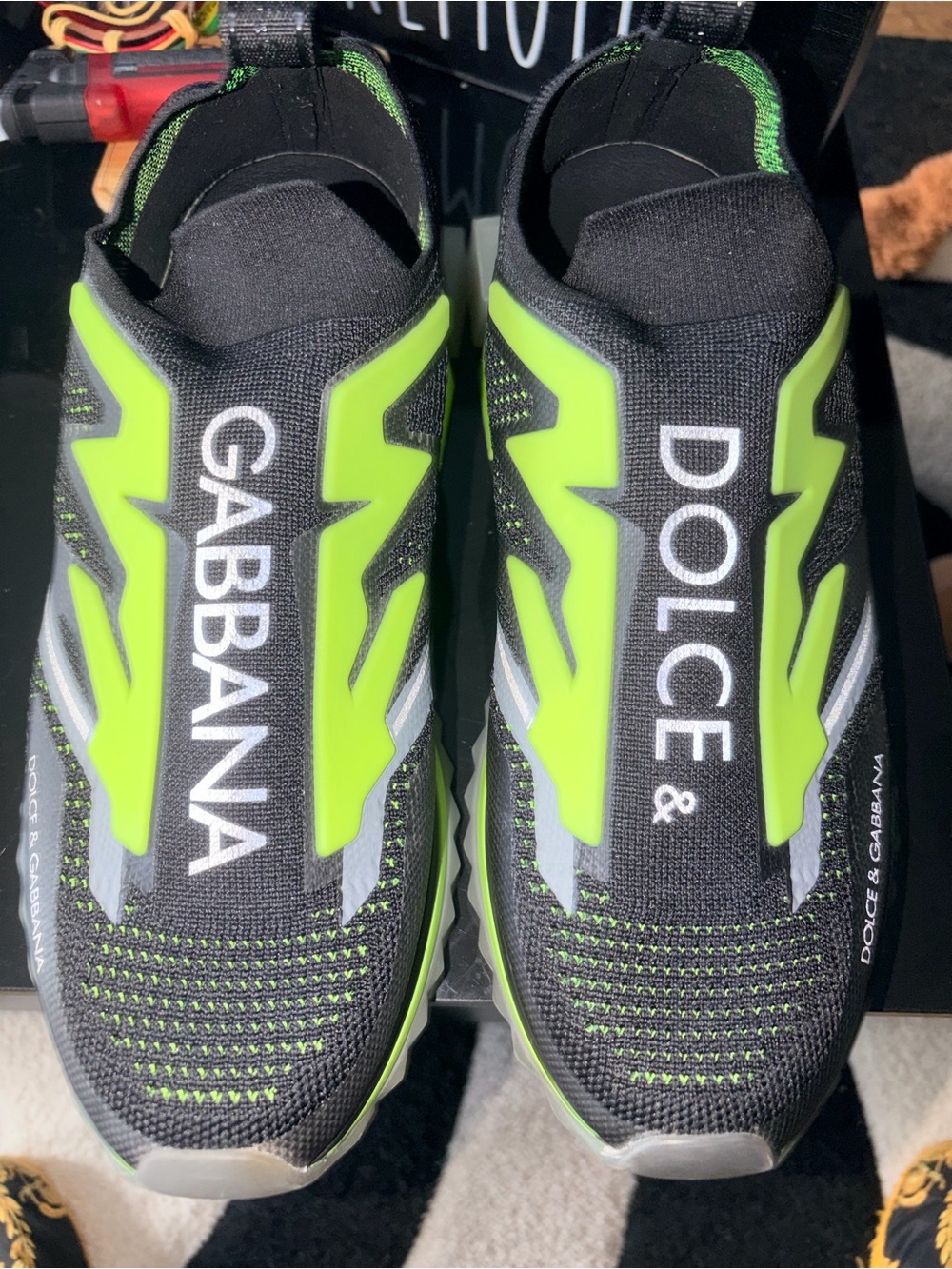 Dolce & Gabbana Black & Neon Green Slip-On Sneakers
